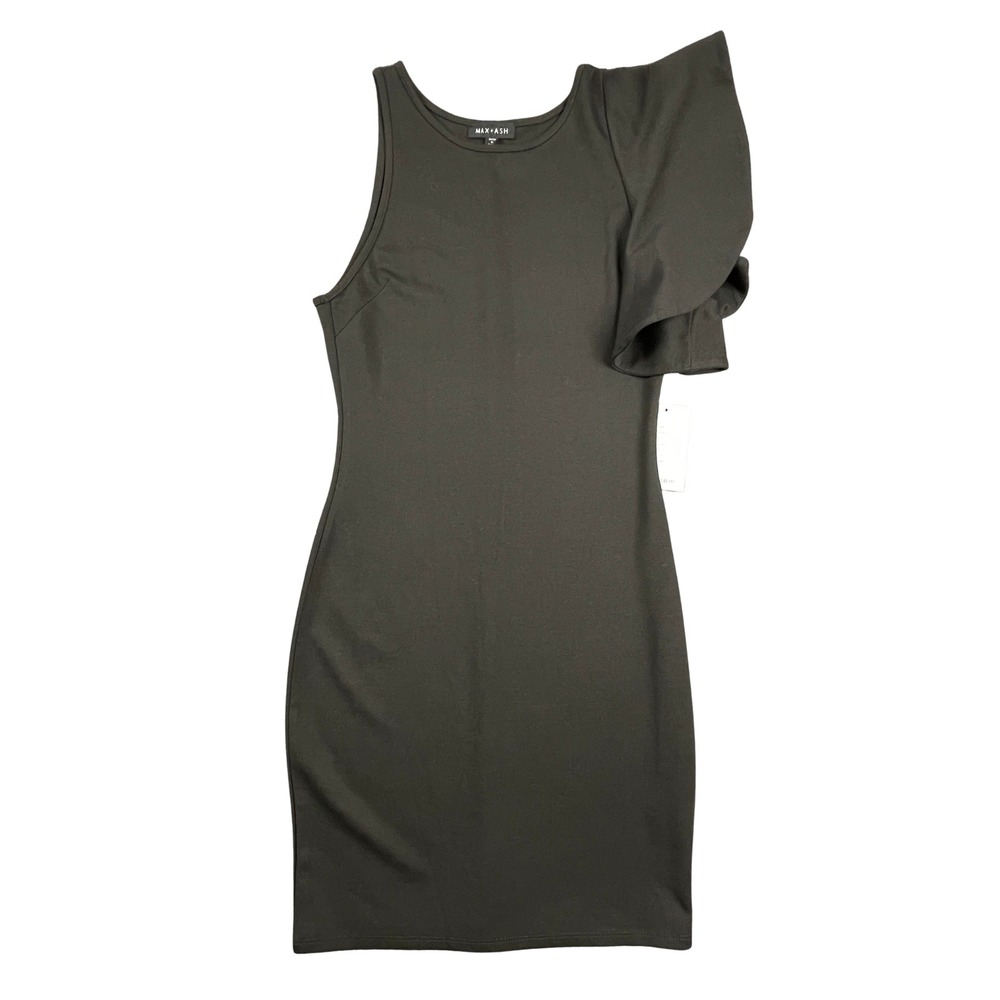 NWT MAX+ASH Short Flutter Sleeve Bodycon Mini Dress Black M Ruffle Cocktail